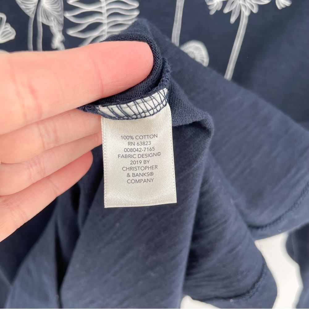 Christopher & Banks Mushroom Botanical 3/4 Sleeve Top Blue Medium - Picture 6 of 6